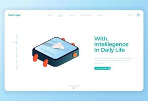 Floating On chip Smartwatch technology Isometric Landing Page Illustration vector