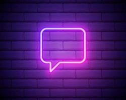 Speech bubble pink glowing neon ui ux icon. Glowing sign vector. Glowing speech bubble isolated on brick wall background vector