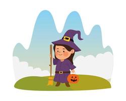 cute little girl dressed as a witch vector