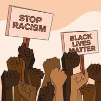 Black lives matter and stop racism banners with fists up vector