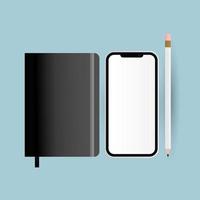 Smartphone, pencil and notebook mockup