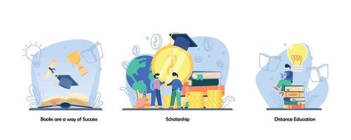 Home Schooling, reward, reading book icon set. books are a way of success, scholarship, Distance Education. Vector flat design isolated concept metaphor illustrations