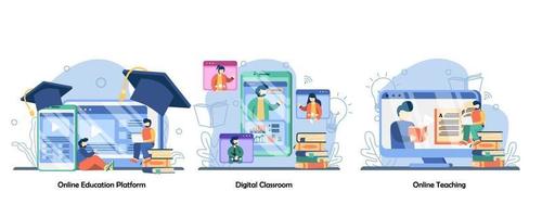 Professional personal teacher, distance education, digital classroom icon set. Online education platform, digital classroom, online teaching. Vector flat design isolated concept metaphor illustrations
