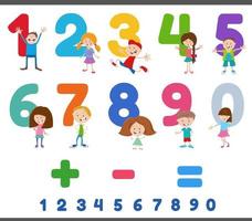 Educational numbers set with funny children characters vector