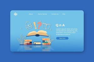 Modern flat design vector illustration. QnA Landing Page and Web Banner Template for Education application. FAQ, Digital Education, Digital Library, Support center, E-book, Digital Bookstore.