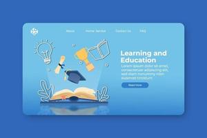 Modern Flat Design Vector Illustration. Learning and Education Landing Page and Web Banner Template. knowledge and successful, Education, Learning, Graduation, Open book with Trophy and Graduation Cap