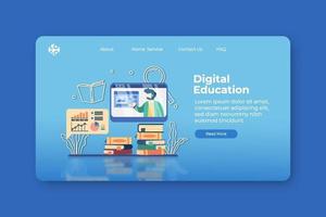 Modern Flat Design Vector Illustration. Digital Education Landing Page and Web Banner Template. E-Learning, Distance Education, Learn Anywhere, Home Learning, Online Teaching, Webinar Concept.