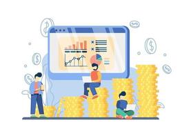 Sales Forcasting Concept. sales progress chart on monitor display and Growth Graph With Stacks Of Coins. flash sale, special offer, e-commerce shop promotion, Online shopping abstract metaphor. vector