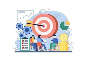 Business strategy concept. people discuss business strategy with big target. Business idea, strategy and solution, problem solving, decision making. Graphic design for web, mobile apps, banner. vector