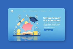 Modern Flat Design Vector Illustration. Saving Money For Education Landing Page and Web Banner Template. Investment in education, Scholarship, Open book with Piggy bank and graduation cap.