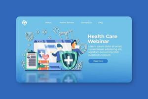 Modern flat design vector illustration. Health Care Webinar Landing Page and Web Banner Template. Training, Medical, Virus Education, Virus Protection Webinar, Virus Prevention Training.