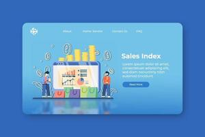 Modern flat design vector illustration. Sales Index Landing Page and Web Banner Template. Sales Progress, stocks statistic and business trends forecast, Sales Chart, SEO Analysis, Demand Planning.