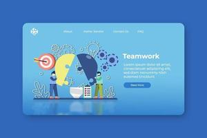 Modern flat design vector illustration. Teamwork Landing Page and Web Banner Template. Innovative, Creative Idea, New Ideas Solution, Problem Solving, Business Solution, Brainstorming.