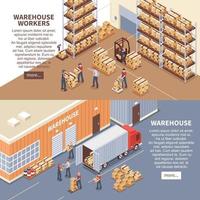 isometric warehouse logistic banners vector