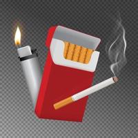 realistic cigarette and lighter vector