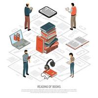 isometric book reading vector