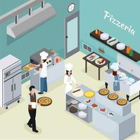 Professional kitchen interior isometric pizzeria vector