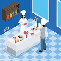 Professional kitchen interior isometric composition vector