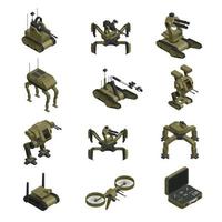 fighting robots isometric icons vector