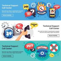 support call center horizontal banners vector