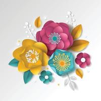 Fondo floral de papel de color realista 3d vector