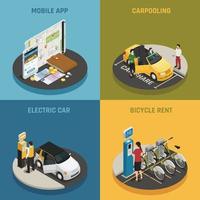 carsharing carpooling ridesharing isometric 2x2 vector