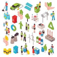 isometric garbage ecology set vector