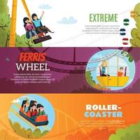 amusement park people horizontal banners vector