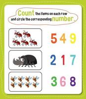 Math count number worksheet vector