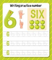 Writing practice number 6 worksheet vector