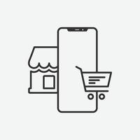 Vector illustration of phone with basket icon on grey background