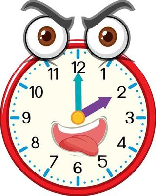 Clock cartoon character with facial expression