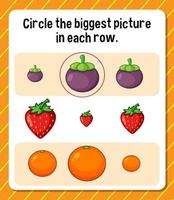 Circle the biggest picture in each row worksheet for children vector