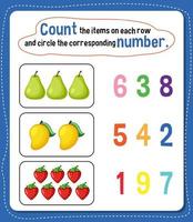 Math count number worksheet vector