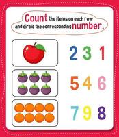 Math count number worksheet vector