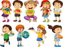 Set of different kid cartoon character isolated on white background vector