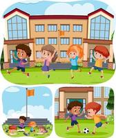 Set of kids at school background vector