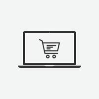 Vector illustration of laptop with basket icon on grey background