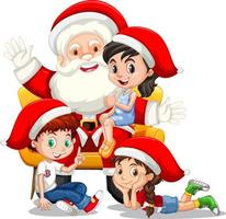 Santa Claus sitting on his lap with many kids on white background vector