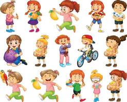 Children doing different activities cartoon character set on white background vector