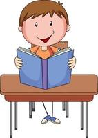 A boy reading book doodle cartoon character vector