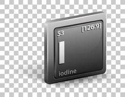 Iodine chemical element. Chemical symbol with atomic number and atomic mass. vector