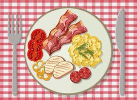 Top view of Breakfast in a dish on the table vector