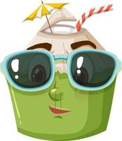 Cute coconut cartoon character wearing sunglasses on white background vector