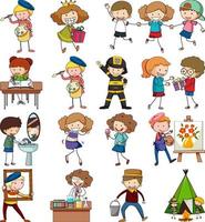 Set of different doodle kids cartoon character vector