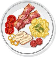 Top view of breakfast set on a dish isolated vector