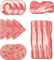 Set of pork product on white background vector