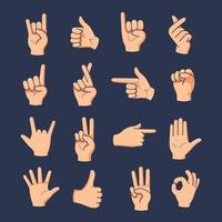 Set of different gestures hand with hand drawn vector illustration