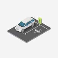 Isometric electric vehicle charging station design concept vector illustration