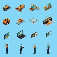 agriculture robot modern technology isometric icons vector